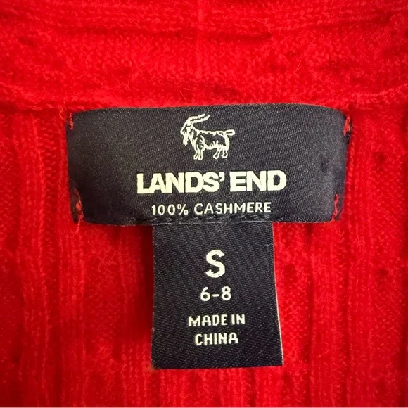Lands End Red Cashmere Cable Knit Cardigan Size S Preppy Quiet Luxury Old Money - Picture 5 of 7